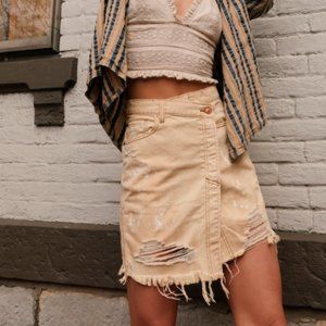 Free People Parker Cream Denim ripped skirt y2k